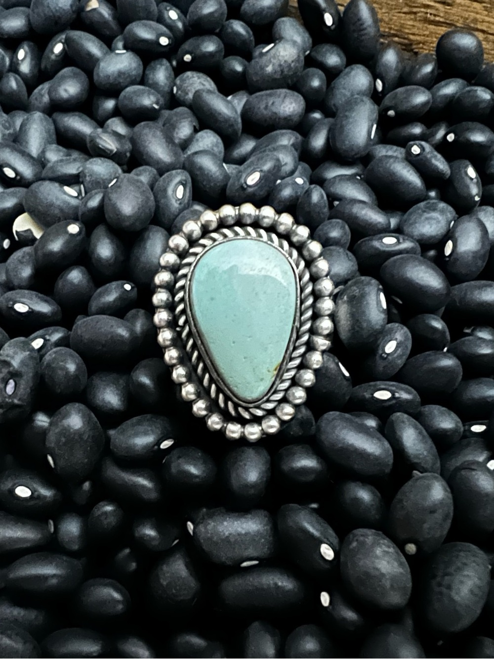 White Water Turquoise Teardrop Silver Ring
